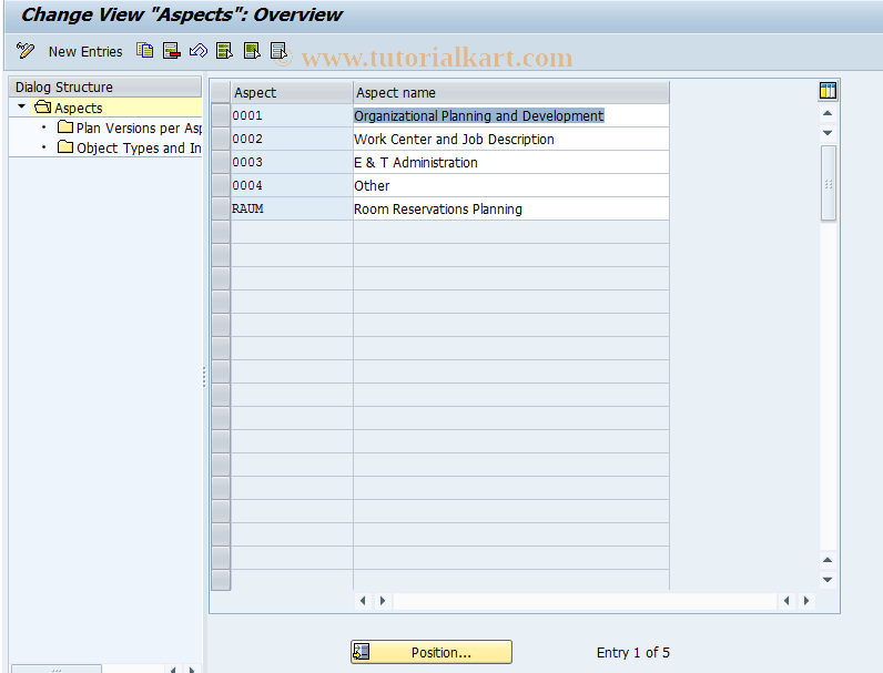 SAP TCode OOAS - Aspects