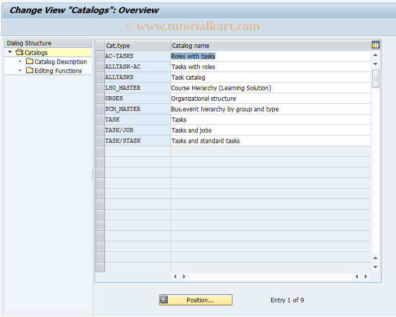 SAP TCode OOCT - Catalogs