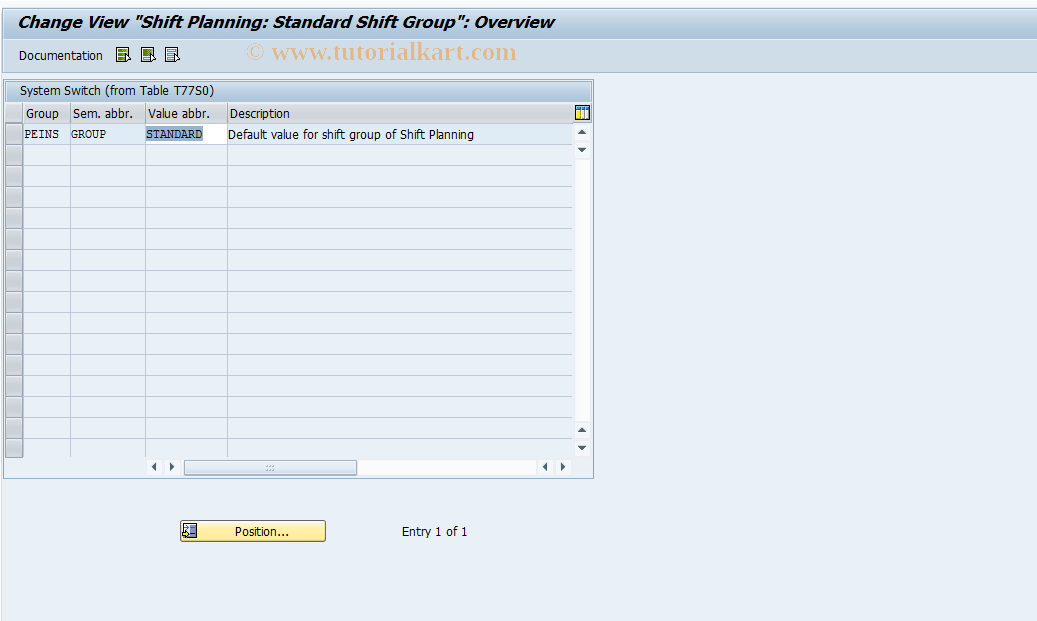 SAP TCode OODG - Shift Planning: Standard Shift Group