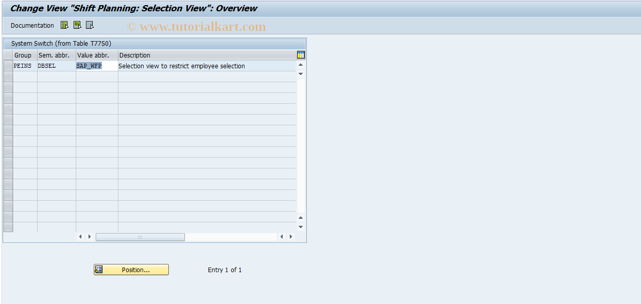 SAP TCode OODH - Shift Planning: Selection View