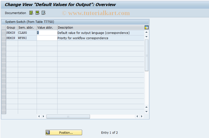 SAP TCode OODL - Default Values for Output