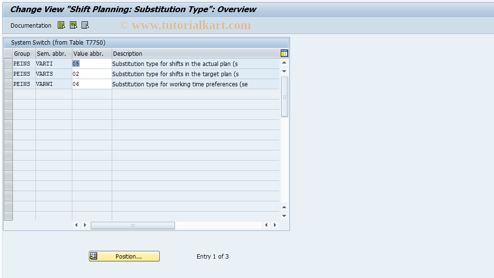 SAP TCode OODV - Shift Planning: Substitution Type