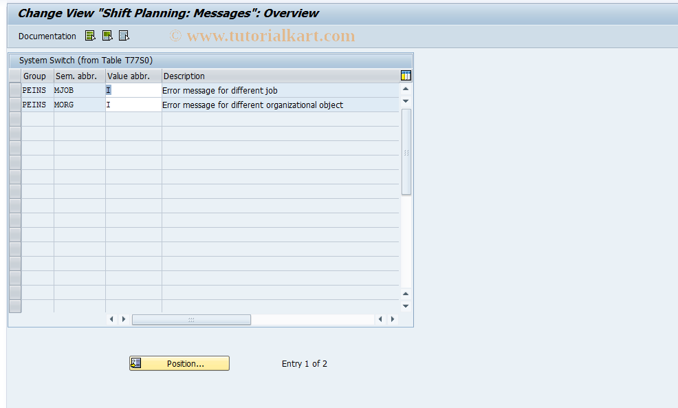 SAP TCode OODW - Shift Planning: Messages