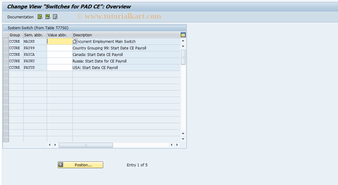 SAP TCode OOHRCE_MAINS - Switches for PAD CE