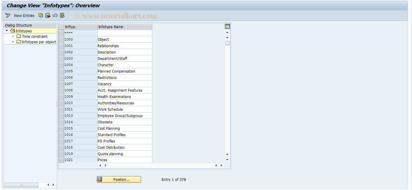 SAP TCode OOIT - Infotypes