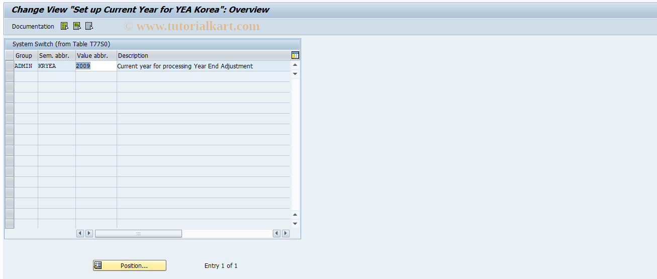 SAP TCode OOKY - Set up Current Year for YEA Korea