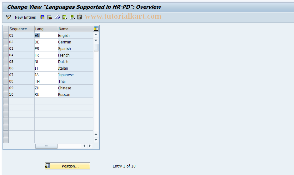 SAP TCode OOLG - Language Sequence in Pers. Planning