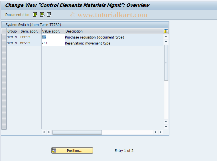 SAP TCode OOMG - Control Elements Materials Mgmt