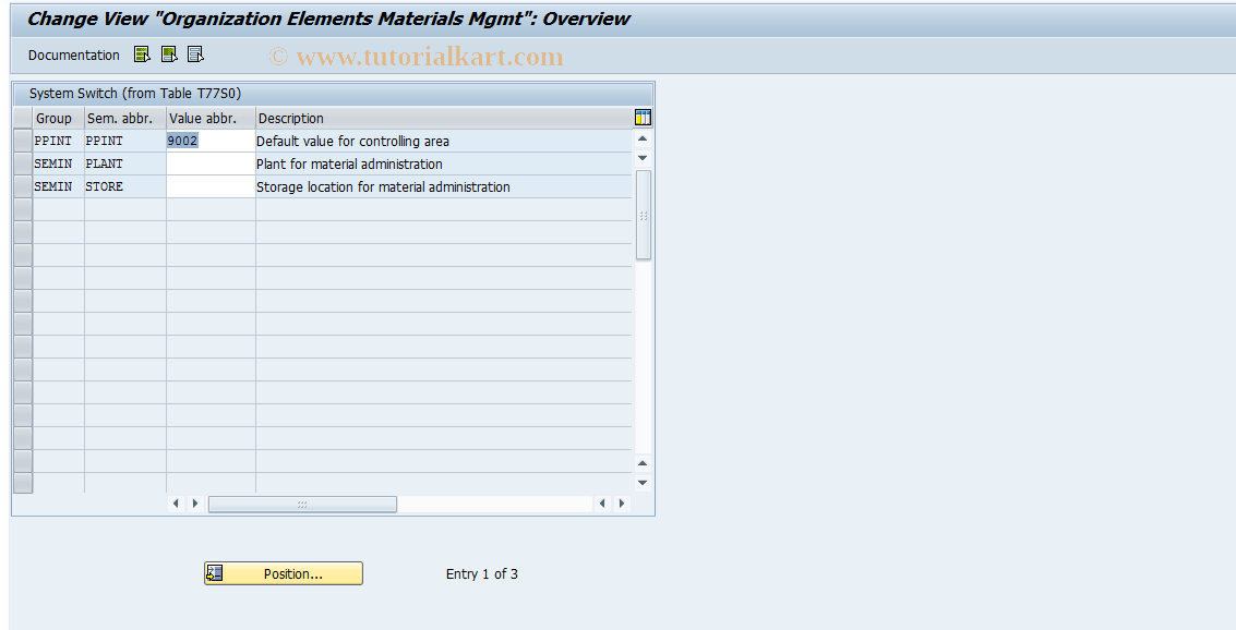 SAP TCode OOMP - Organization Elements Materials Mgmt