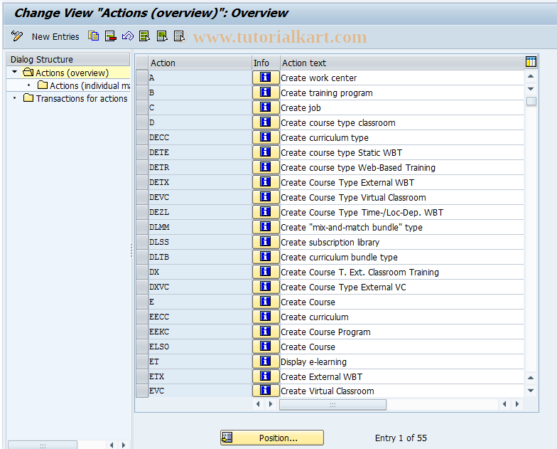SAP TCode OOMT - Actions