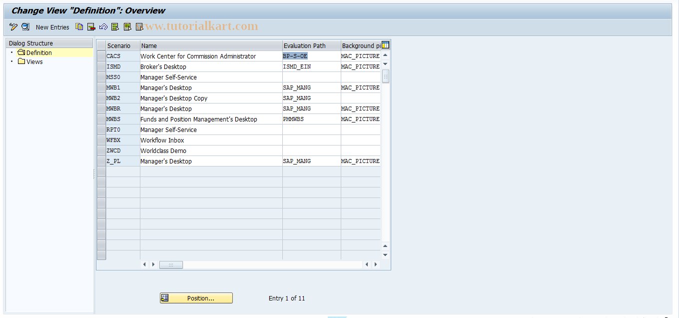 SAP TCode OOMWB1 - MDT Scenario Maintenance