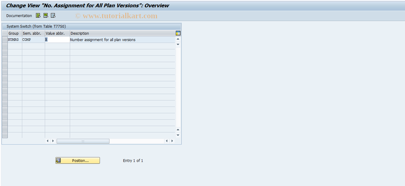 SAP TCode OONC - Number  Assignment for All Plan Versions