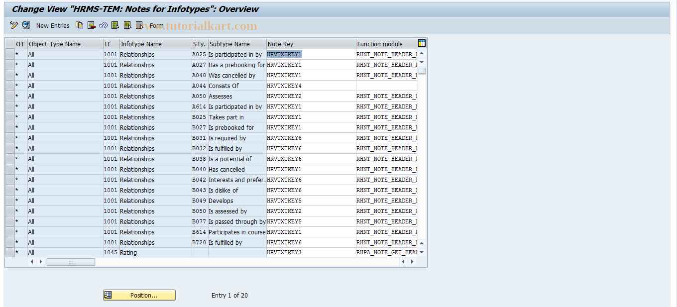 SAP TCode OONT - Note Function