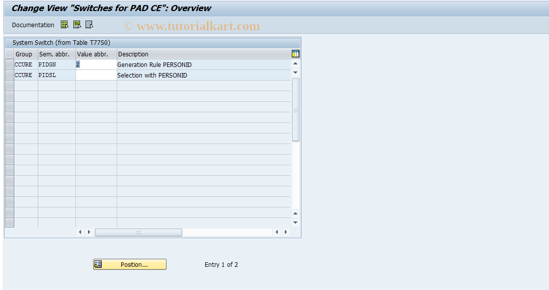 SAP TCode OOPADCE_PER - Switches for PAD CE
