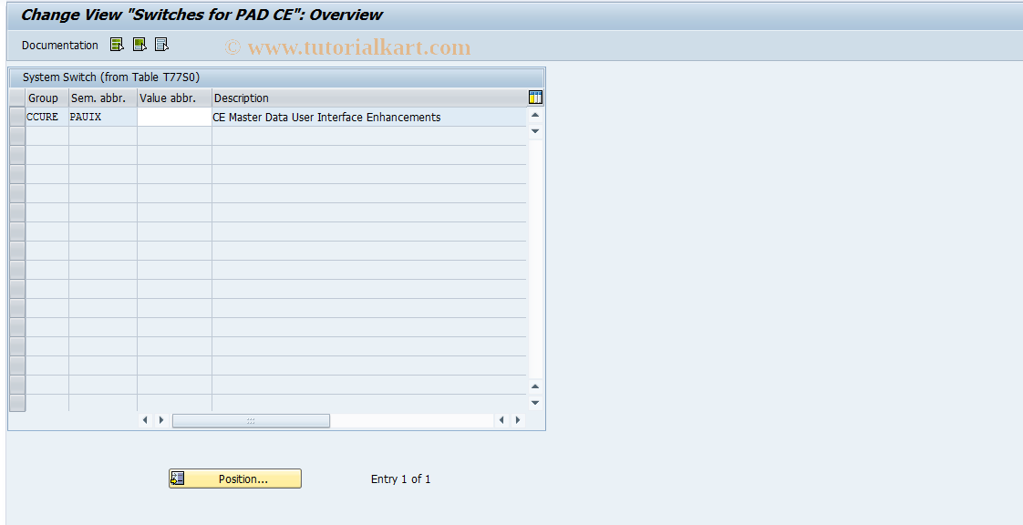 SAP TCode OOPADCE_UI - Switches for PAD CE