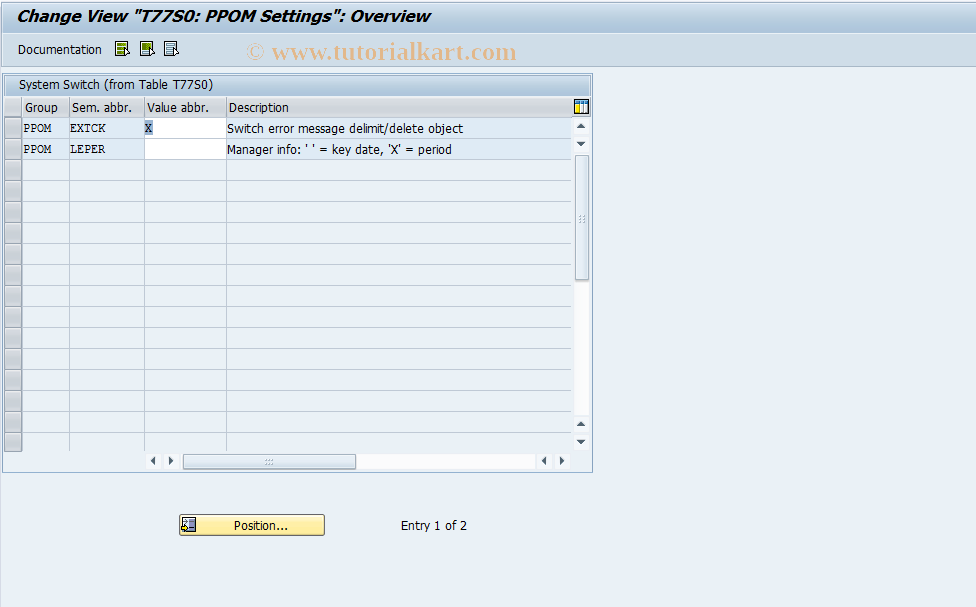 SAP TCode OOPPOMSET - T77S0: PPOM Settings