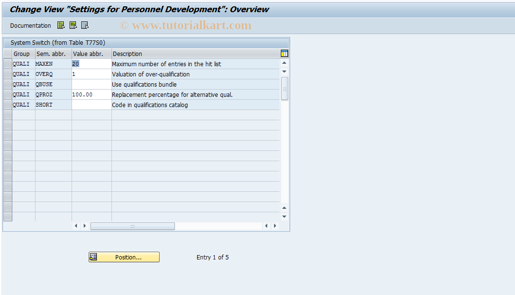 SAP TCode OOQU - Settings for Personnel Development