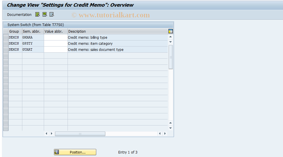 SAP TCode OOSG - Settings for Credit Memo