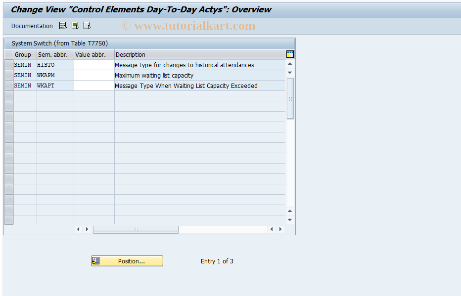 SAP TCode OOSH - Control Elements Day-To-Day Actys