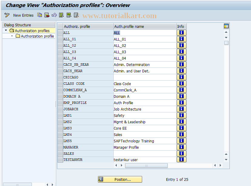 SAP TCode OOSP - Authorization Profiles