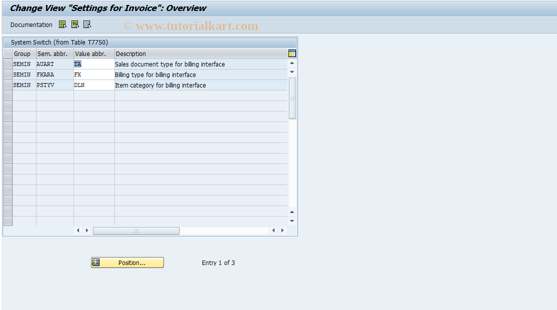 SAP TCode OOSR - Settings for Invoice