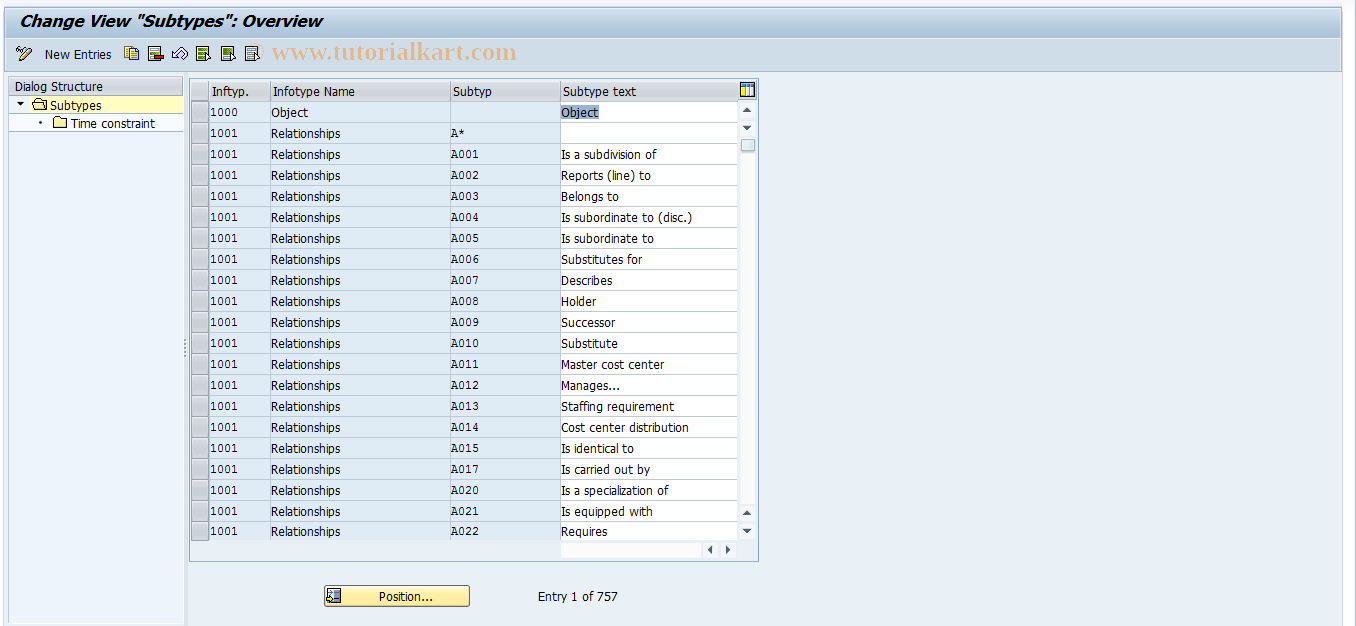 SAP TCode OOSU - Subtypes