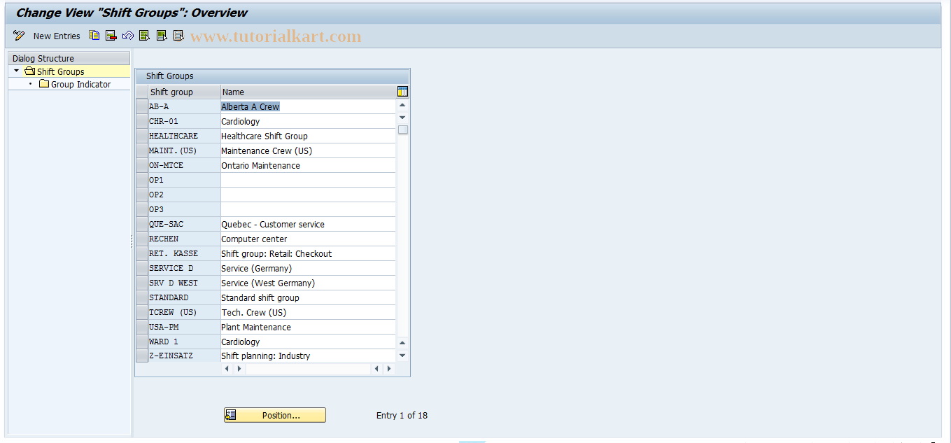 SAP TCode OOT5 - Shift Groups for Shift Planning