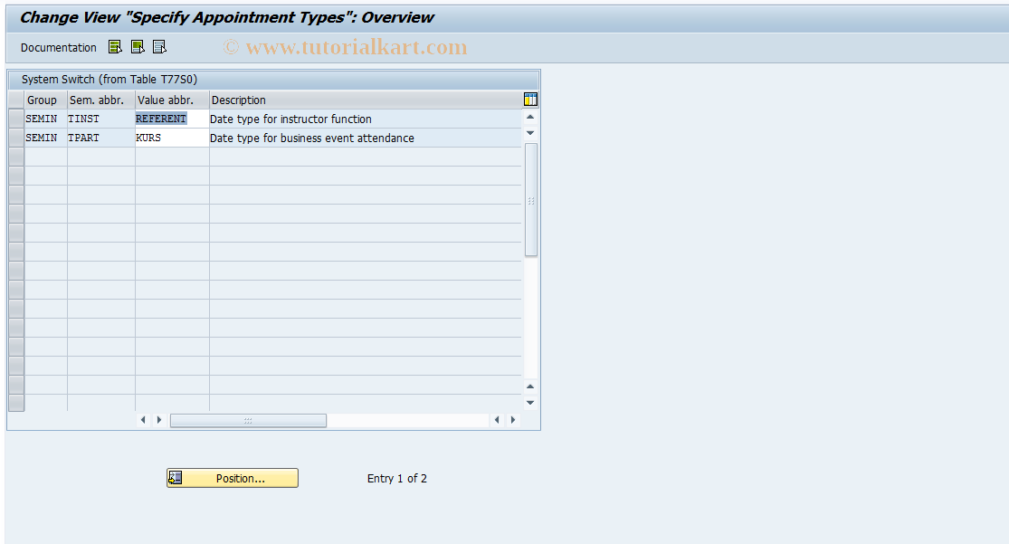 SAP TCode OOTO - Specify Appointment Types
