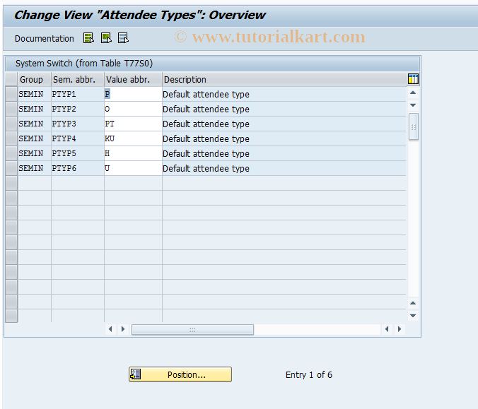 SAP TCode OOTT - Attendee Types