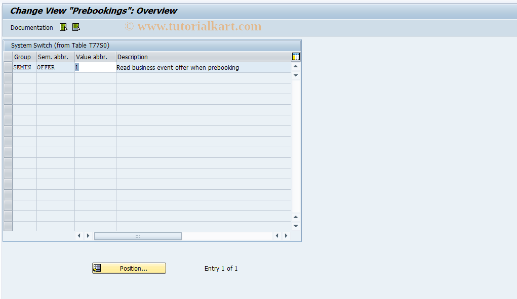 SAP TCode OOTV - Prebookings