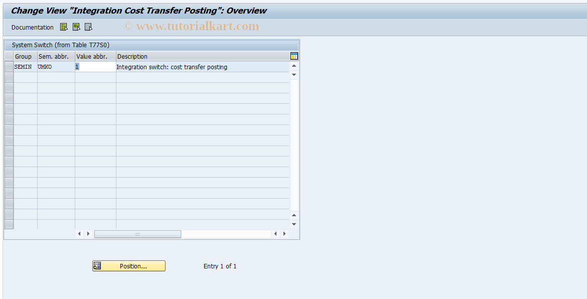 SAP TCode OOUM - Integration Cost Transfer Posting