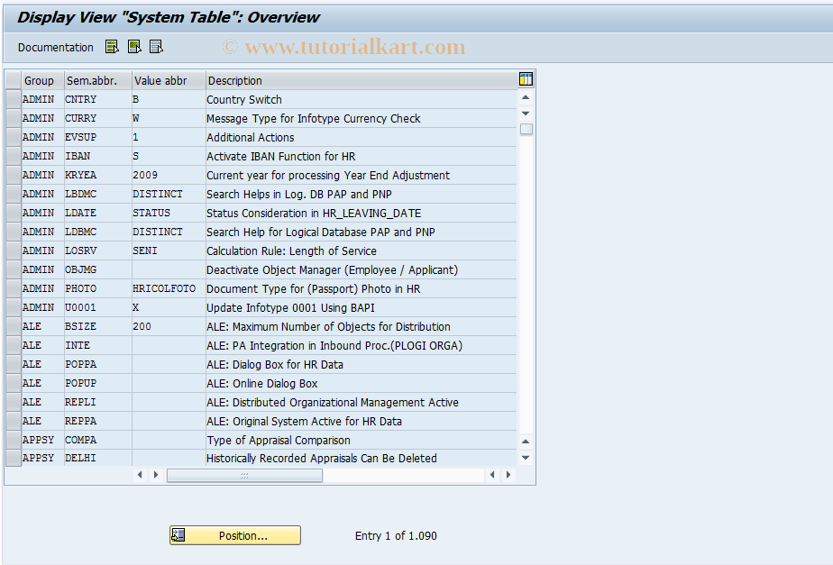 SAP TCode OOV1 - Display Table T77S0