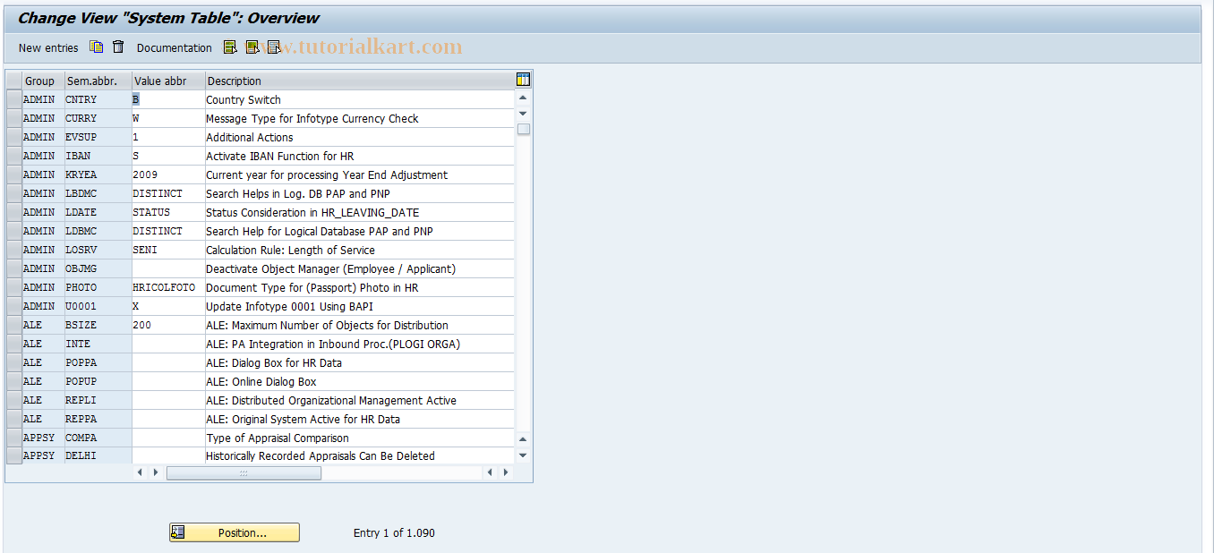 SAP TCode OOV2 - Maintain Table T77S0