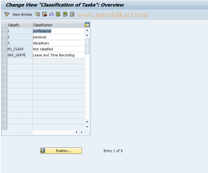 SAP TCode OOW1 - Classification of Task Complexes