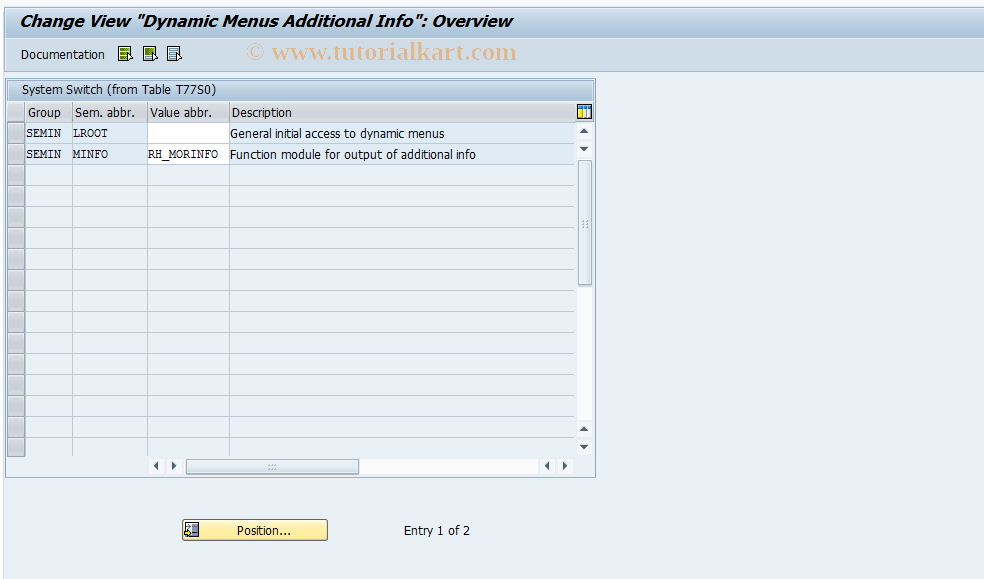 SAP TCode OOZI - Dynamic Menus Additional Info