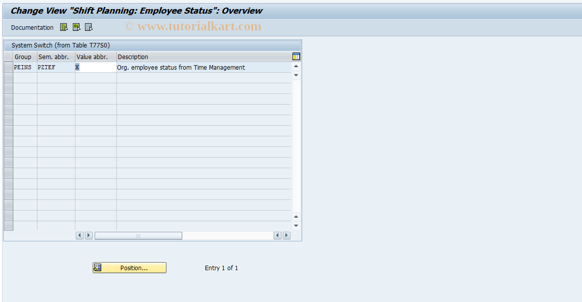 SAP TCode OOZT - Shift Planning: Employee Status