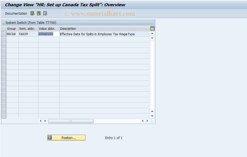 SAP TCode OO_CA_TAX_SPL - HR: Set up Canada Tax Split