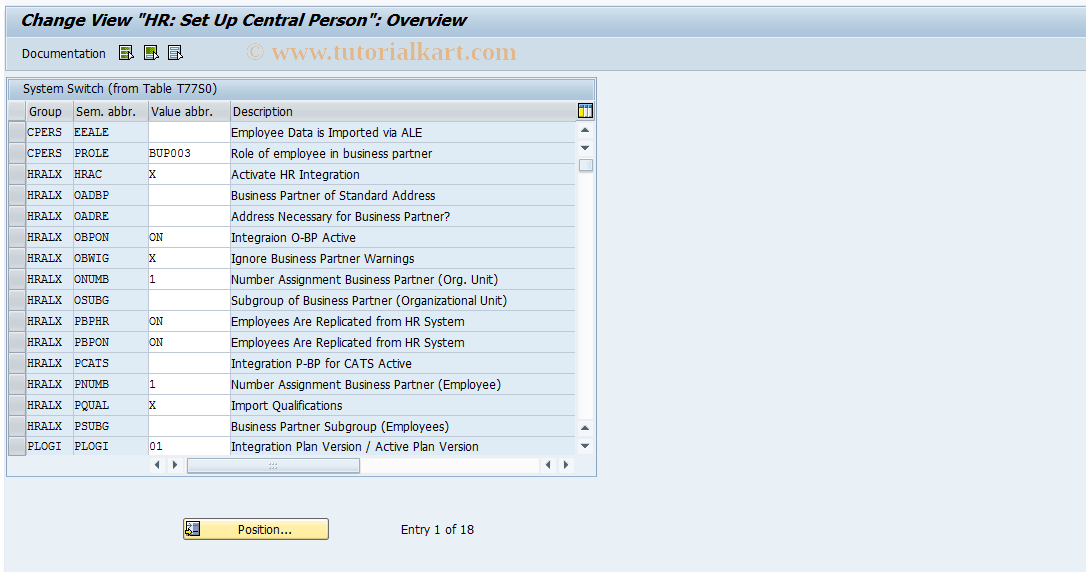 SAP TCode OO_CENTRAL_PERSON - HR: Set Up Central Person