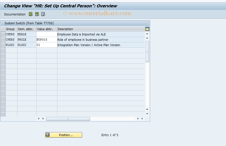 SAP TCode OO_UGHR_CENTRAL_PERS - HR: Set Up Central Person