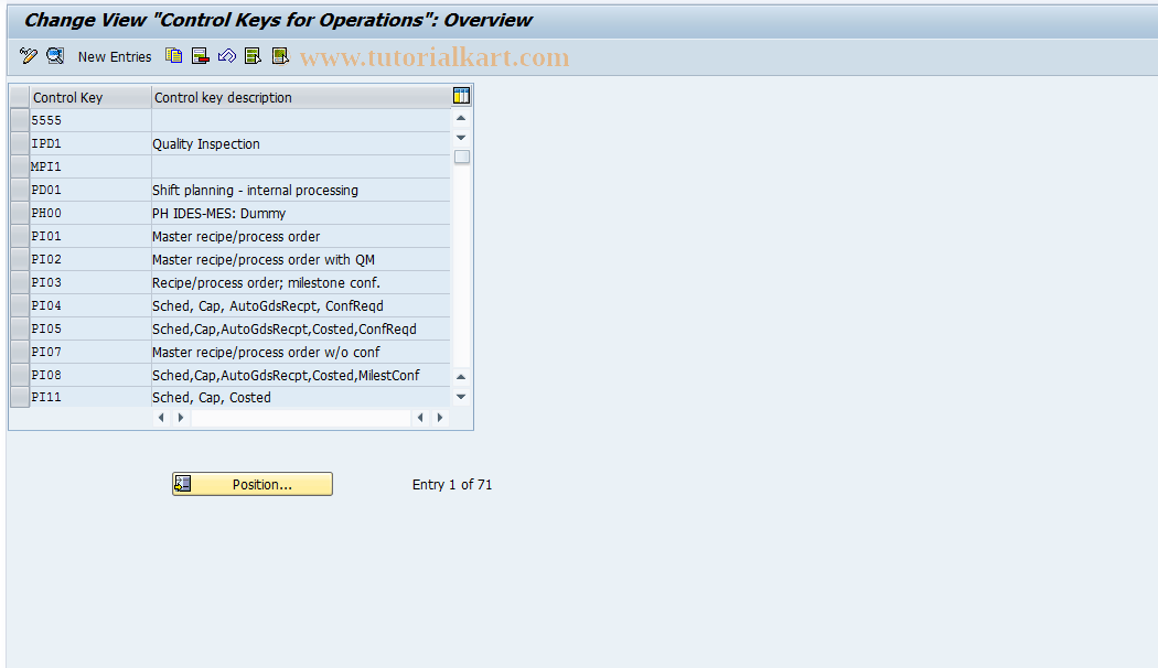SAP TCode OP00 - Maintain Operation Control Key