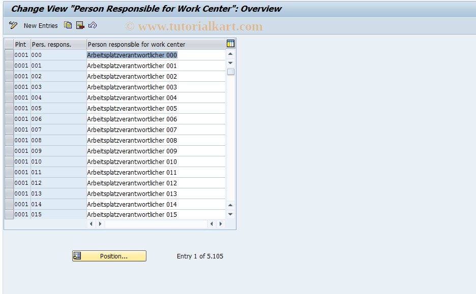 SAP TCode OP10 - Maintain Person Responsible