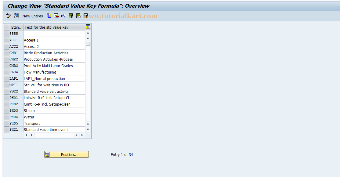 SAP TCode OP19 - Standard Value Key