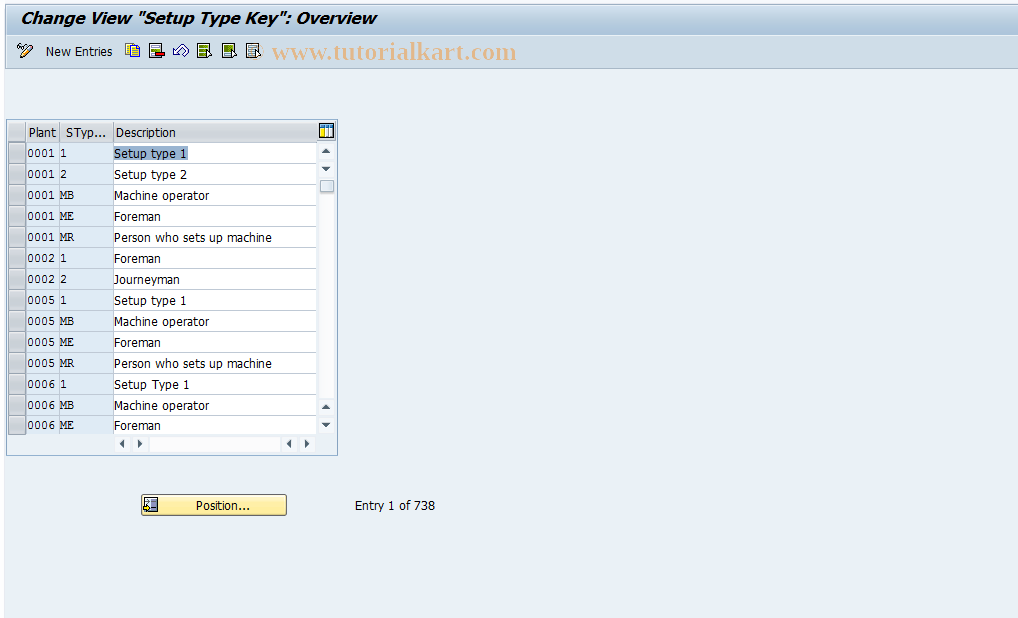 SAP TCode OP20 - Maintain Setup Type Key