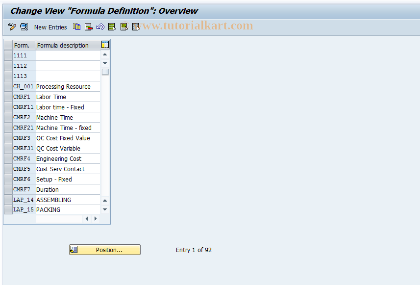 SAP TCode OP21 - Define Formula