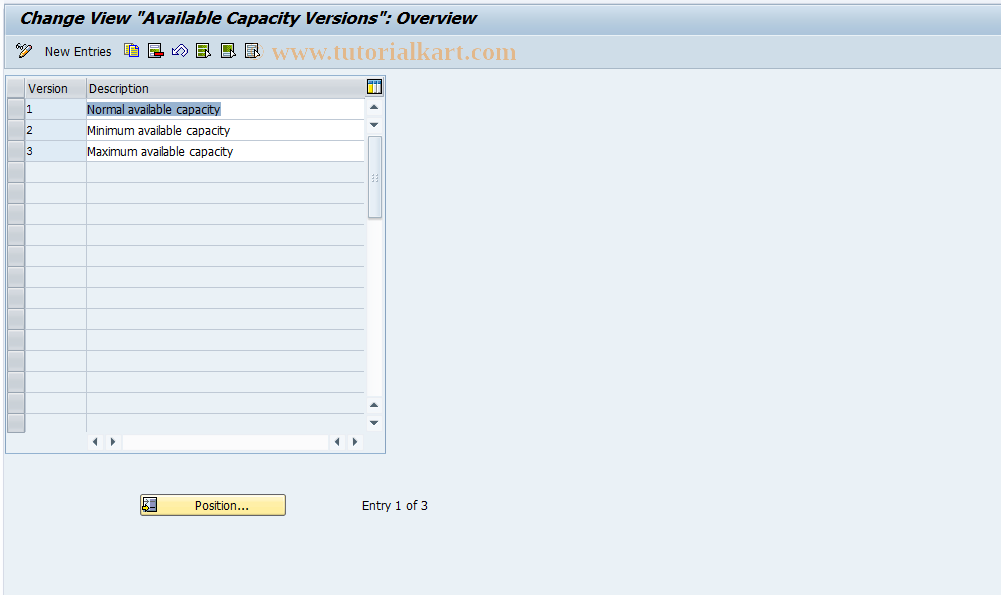 SAP TCode OP37 - Maintain Available Capacity Version