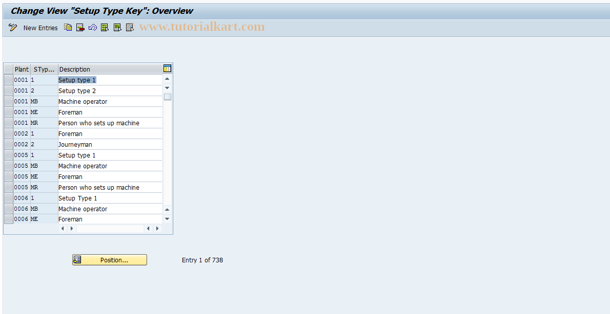 SAP TCode OP38 - Maintain Setup Type Key