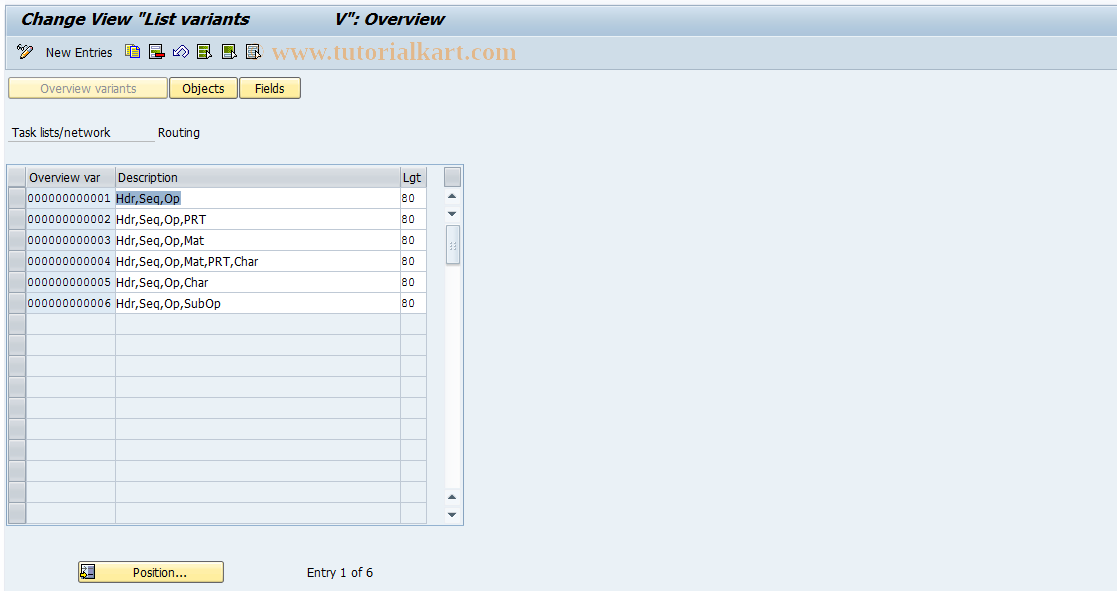 SAP TCode OP4B - Overview variant: Routing