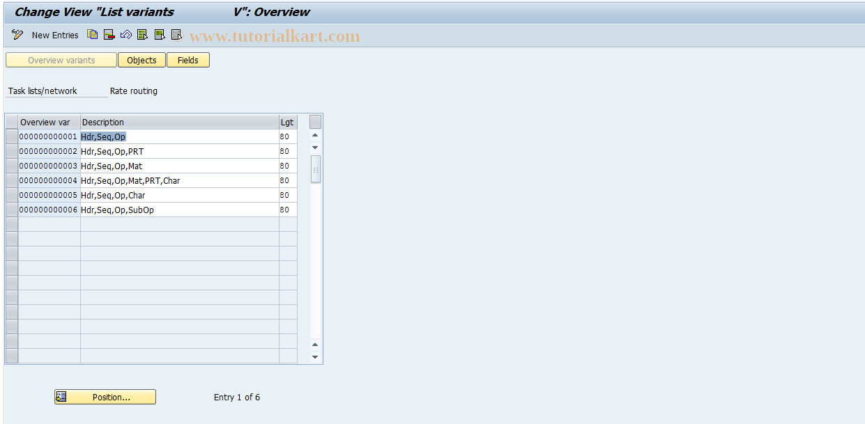 SAP TCode OP4D - Overview variant: Rate routing