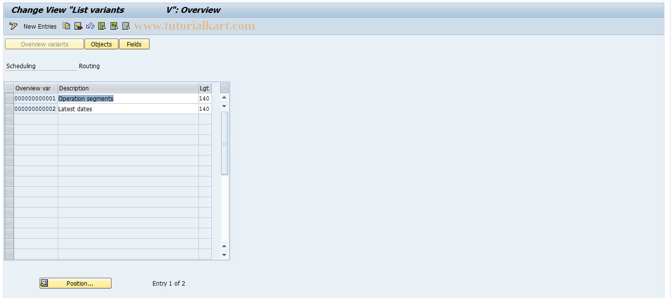 SAP TCode OP4F - Overview variants :Scheduling of routings