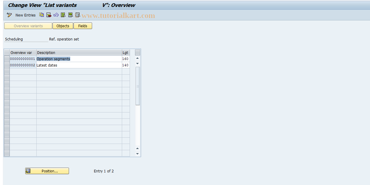 SAP TCode OP4G - Overview variants :Scheduling ref.op.set